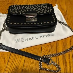 Black studded Michael Kors studded leather shoulder purse